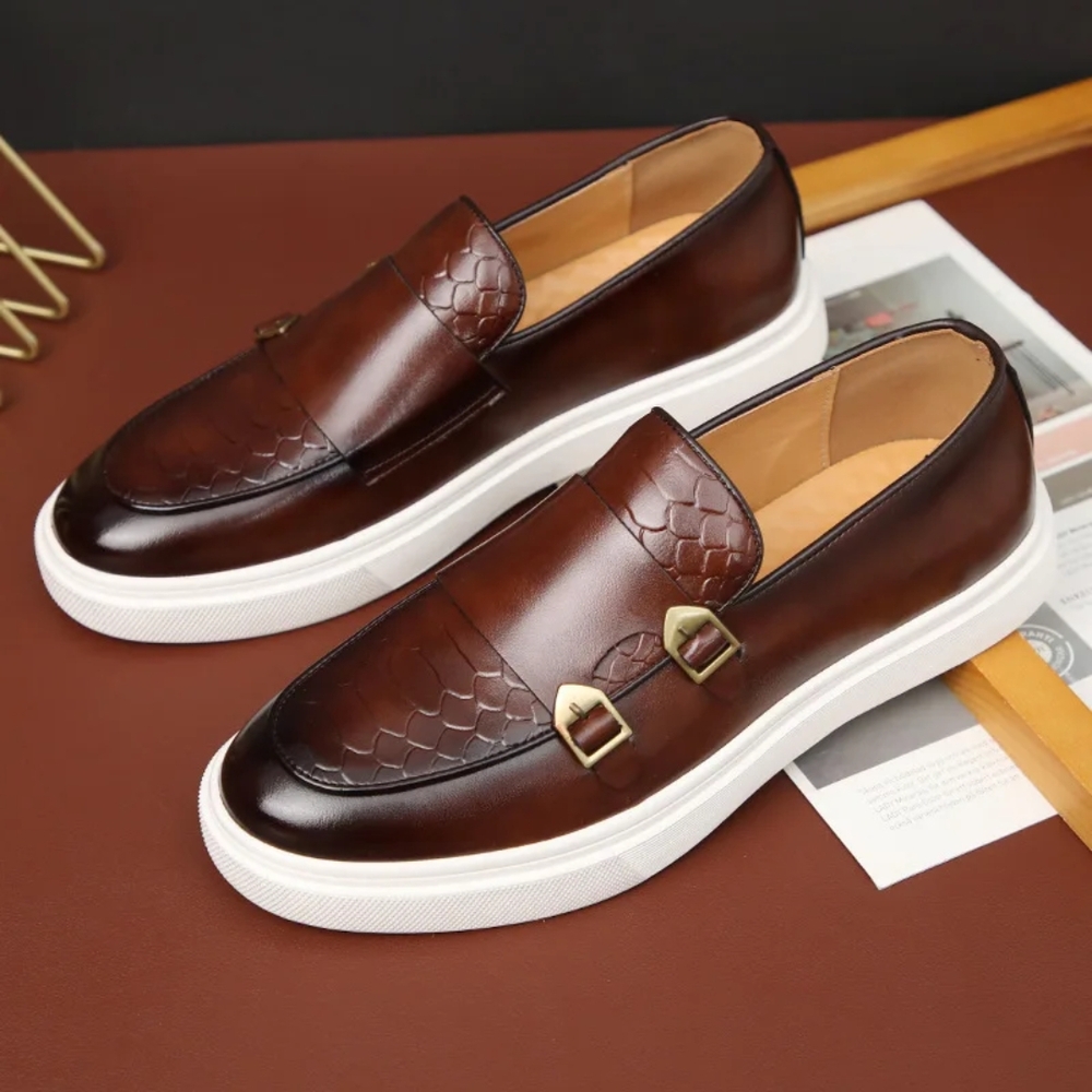 Brown and White Slip-On Loafers with Modern Sole
